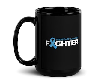 Fighter Prostate Cancer Mug – Blue Ribbon Awareness Coffee Cup – Survivor & Supporter Gift