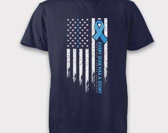 Prostate Cancer Awareness Shirt: American Flag Blue Ribbon Tee