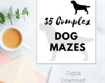 35 Complex Dog Mazes: PDF Digital Download, Adult Maze Book, favorite dog breeds including Labrador, Saint Bernard, Corgi, others, solutions