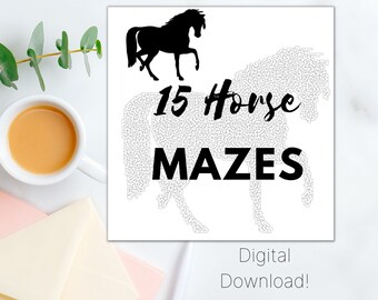 Horse Mazes: 15 unique horse mazes, Hard Maze Puzzles, Adult Mazes, Horse Lover Challenging Mazes, Horses, extreme maze puzzles horses