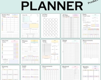 Wellness Planner: Fitness, Habit, Workout, Tracker pages, Daily, Weekly, Monthly Planning Pages, Progress Goals, Monthly Challenge pages