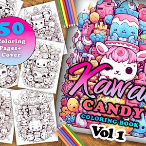 Kawaii Candy Vol 1 Coloring Pages | 50 Pages | Cute Coloring Pages | For Kids and Adults | Digital Download image 1