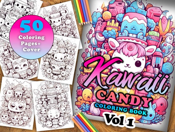 Kawaii Candy Vol 1 Coloring Pages | 50 Pages | Cute Coloring Pages | For Kids and Adults | Digital Download