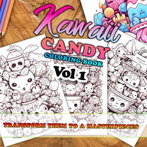 Kawaii Candy Vol 1 Coloring Pages | 50 Pages | Cute Coloring Pages | For Kids and Adults | Digital Download image 2