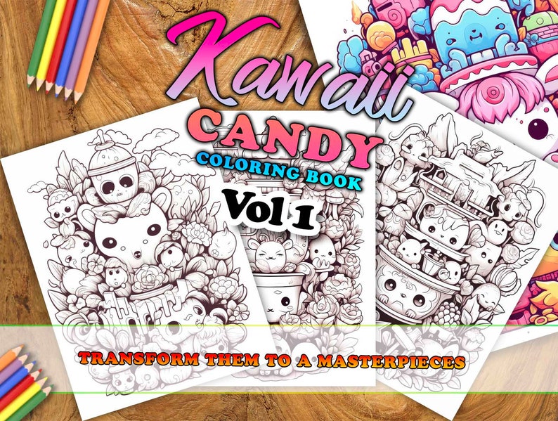 Kawaii Candy Vol 1 Coloring Pages | 50 Pages | Cute Coloring Pages | For Kids and Adults | Digital Download image 2