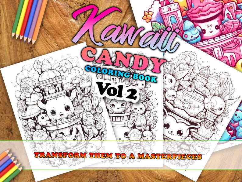 Kawaii Candy Vol 2 Coloring Pages | 50 Pages | Cute Coloring Pages | For Kids and Adults | Digital Download image 2