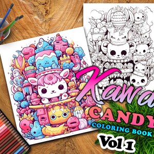 Kawaii Candy Vol 1 Coloring Pages | 50 Pages | Cute Coloring Pages | For Kids and Adults | Digital Download image 5