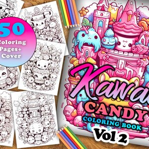 Kawaii Candy Vol 2 Coloring Pages | 50 Pages | Cute Coloring Pages | For Kids and Adults | Digital Download image 1