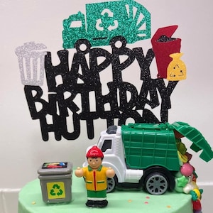 Garbage Truck Name Cake Topper || Recycle Truck Name Cake topper | Theme Cake Topper || Customize Cake Topper || Name Cake Topper