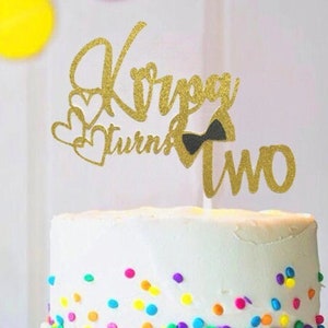 Two Year Old Name Cake Topper w/ Bow || Layer Cake Topper | Birthday Cake Topper