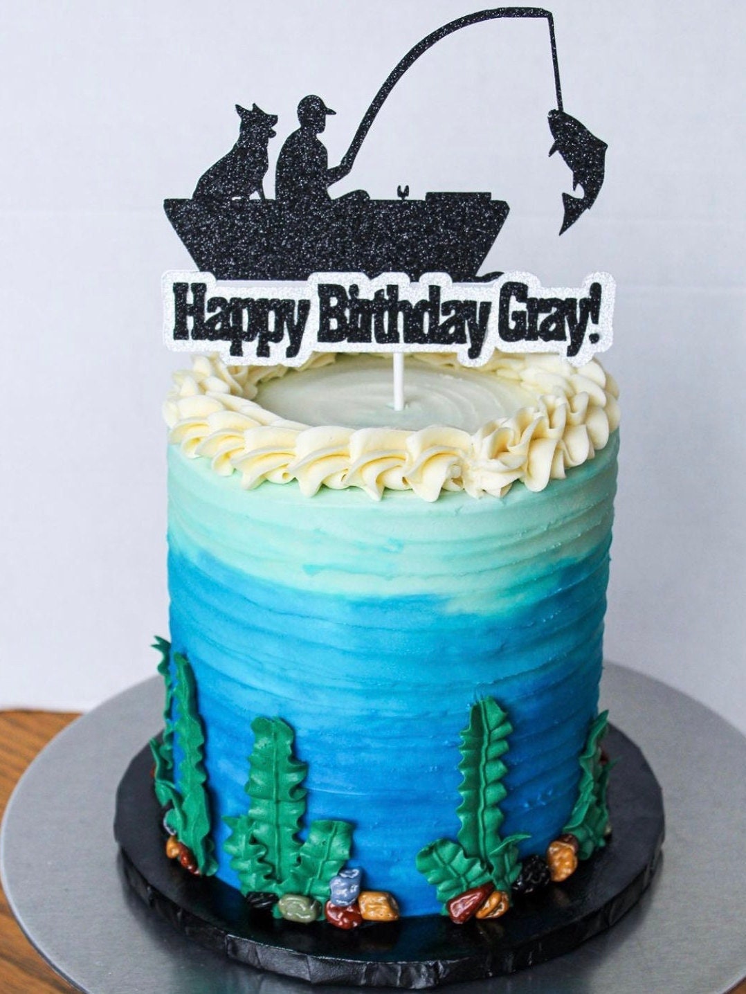 Glitter Fishing Birthday Cake Topper Fishing Cake Topper, Custom