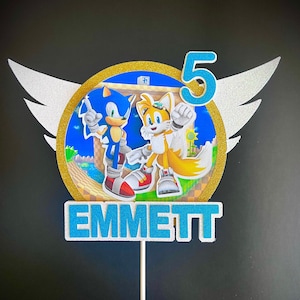 Sonic The Hedgehog and Tails NAME AGE Cake Topper || Sonic Birthday Cake Topper | Customize Cake Topper | Sonic Theme | Shaker Option