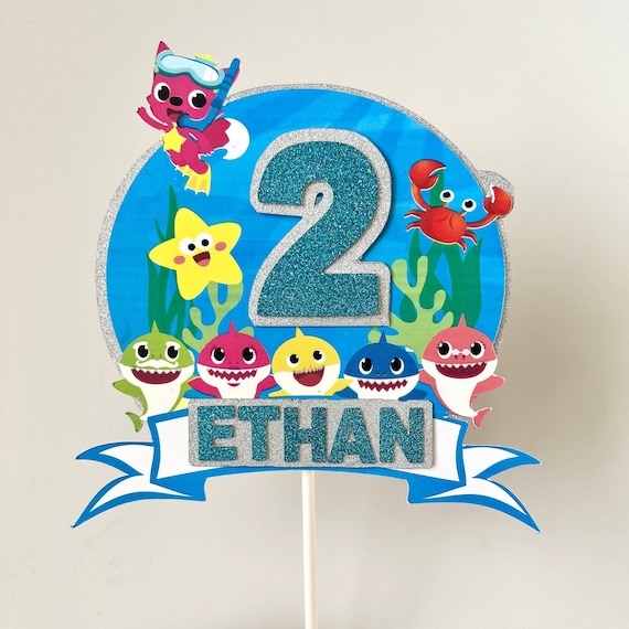 Baby Shark Cake Topper Children’s Birthday Decoration Personalised BLUE