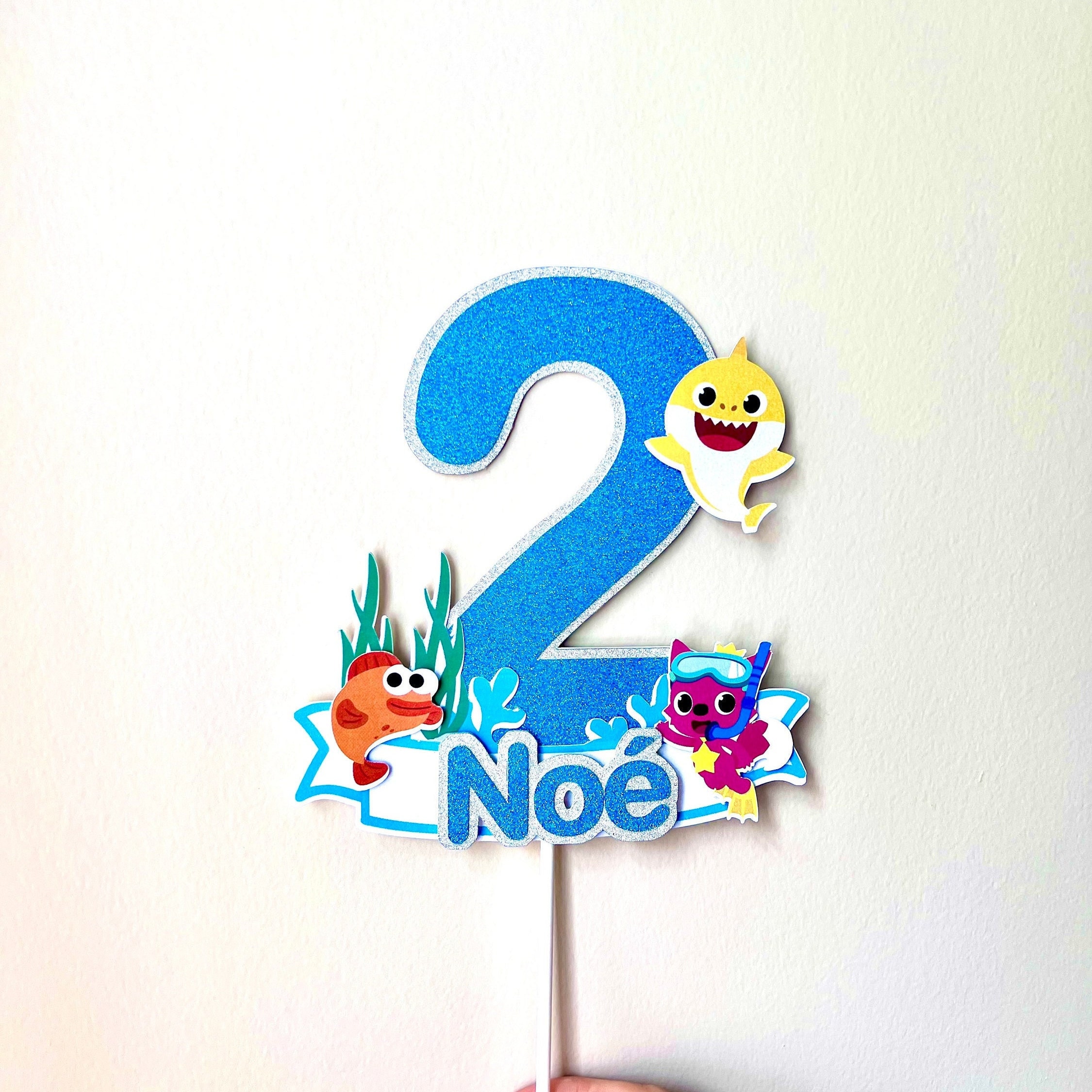Baby Shark Cake Topper Children’s Birthday Decoration Personalised BLUE