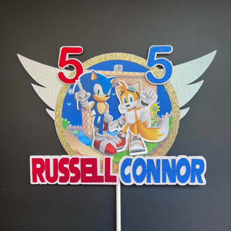 Sonic the Hedgehog and Tails Duel NAME AGE Cake Topper - Etsy