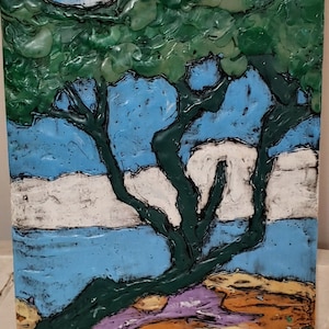 Hillside-- encaustic painting