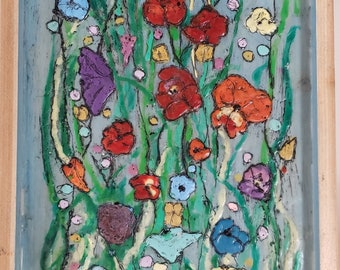 field of flowers-- encaustic painting