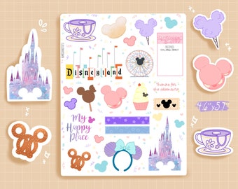 Kawaii Theme Park Sticker Sheet - Cute Bullet Journal, Bujo, disneyland sticker sheet, water bottle sticker, planner stickers