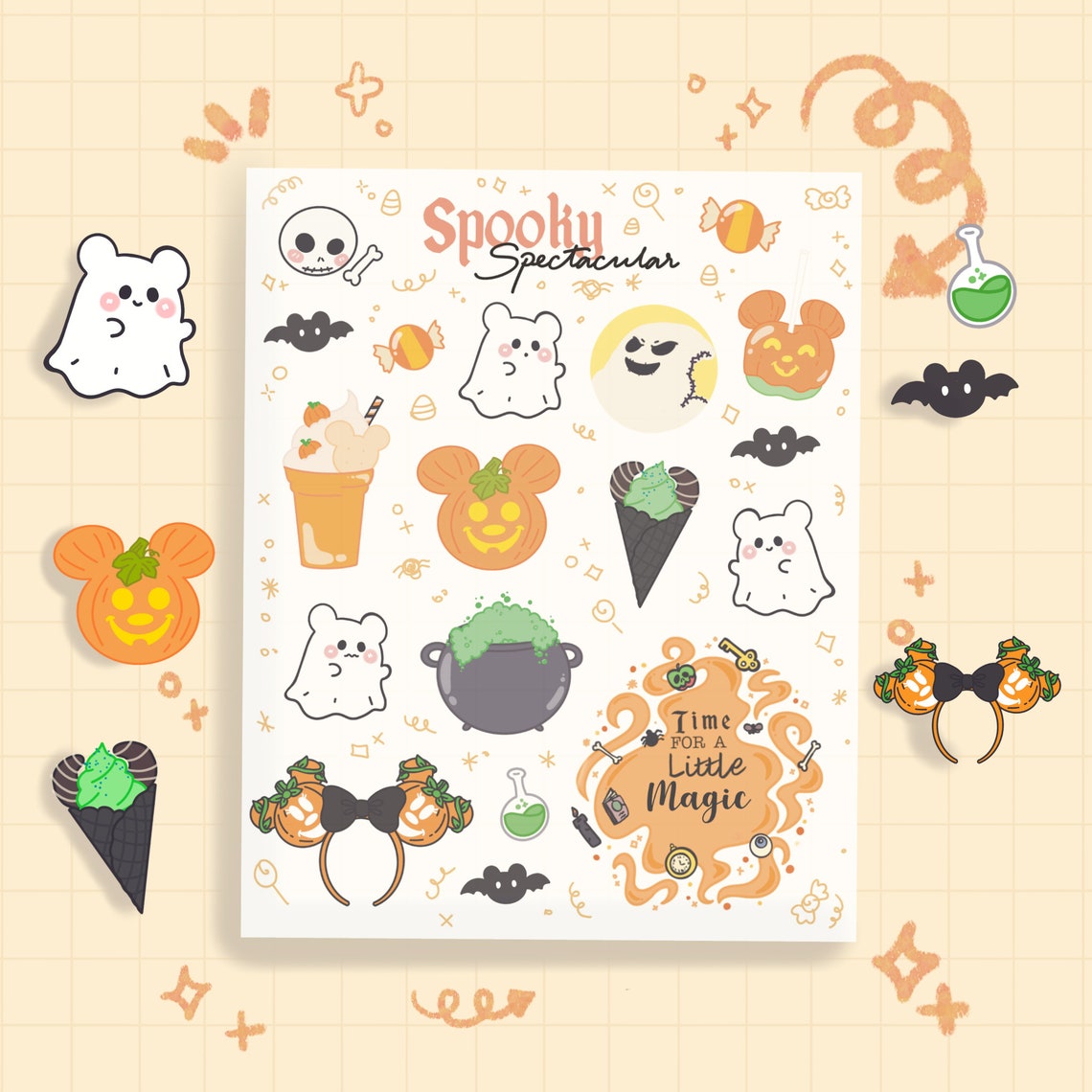 Spooky Spectacular Food Sticker Sheet - Spoopy Halloween Stickers, Bujo ...