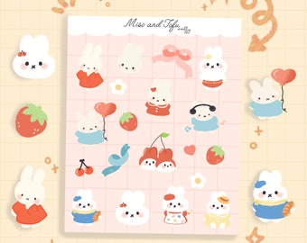 White Bunny Sticker Sheet - Bujo, Bullet Journal, Scrapbooking stickers, Hobonichi