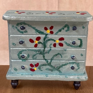 Dollhouse Mini Set of Drawers / Dresser - Light Blue Floral