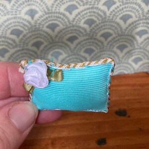 Miniature Dollhouse Pillow - Teal w/ Gold Trim