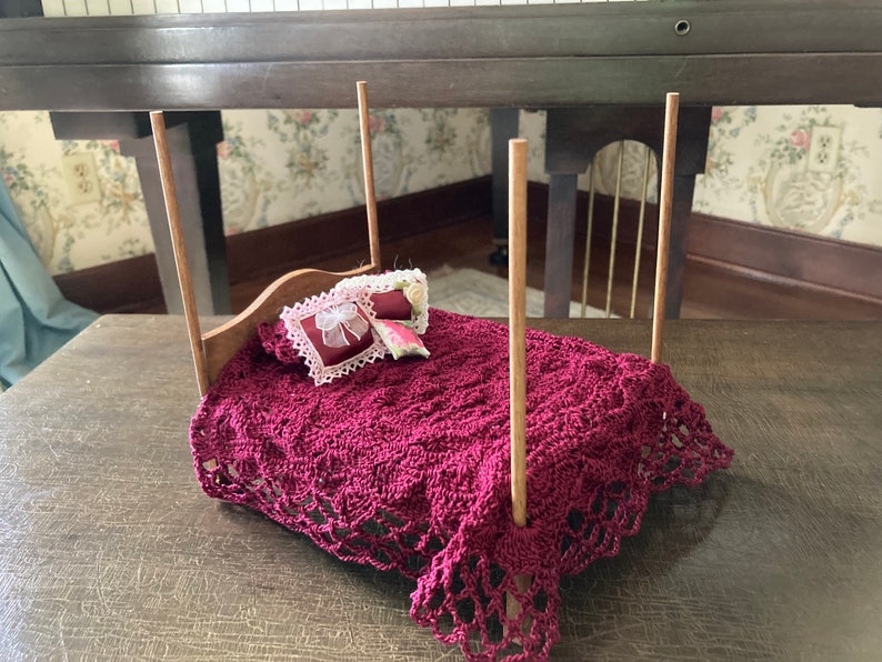 Dollhouse Canopy Bed With Crochet Bedding Wine Etsy