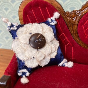 Miniature Dollhouse Pillow - Navy Big Flower