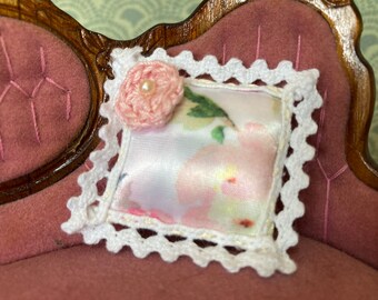Miniature Dollhouse Pillow - Pink Rose