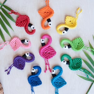 Flamingo Keychain or Magnet • Cute Macrame Boho Backpack or Purse Accessory • Animal or Flamingo Lover Gift • Party Favor • Stocking Stuffer