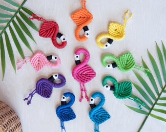 Flamingo Keychain or Magnet • Cute Macrame Boho Backpack or Purse Accessory • Animal or Flamingo Lover Gift • Party Favor • Stocking Stuffer