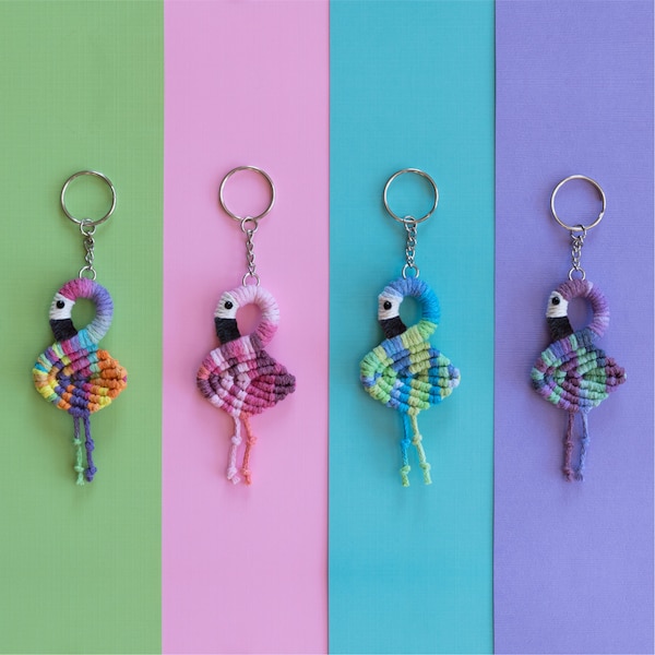 Flamingo Keychain or Magnet • Cute Macrame Boho Backpack or Purse Accessory • Animal or Flamingo Lover Gift • Party Favor • Stocking Stuffer