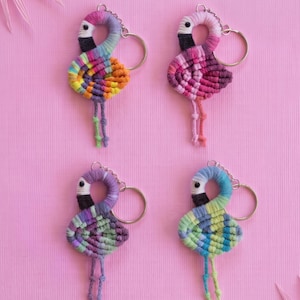 Multicolor Flamingo Keychain or Magnet • Macrame Bag Charm Accessory