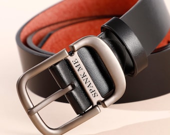Cinturón de cuero personalizado grabado para hombre / Mensaje oculto, hebilla personalizada, regalo de aniversario