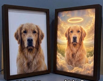 Marco LED personalizado para mascotas / Retrato personalizado de perro, luz nocturna de homenaje celestial