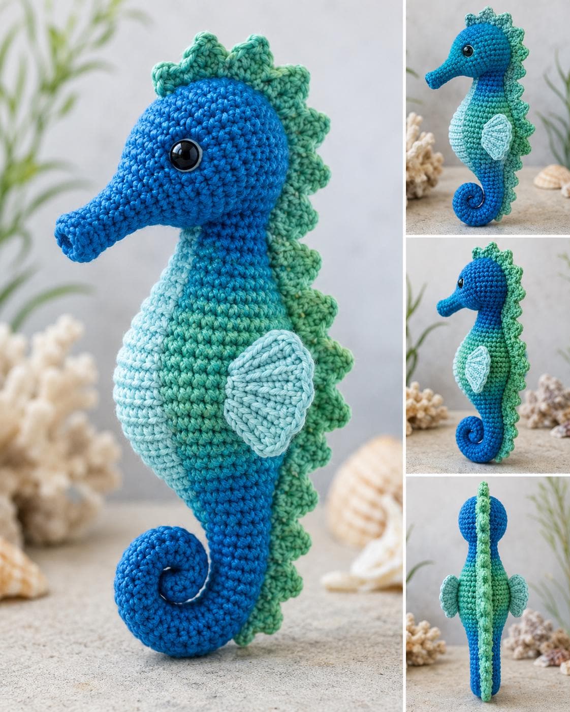 30 Seahorse Crochet Patterns to Make for Ocean-Inspired Gifts, Nursery Decor, and... 24 Blue and Green Ocean Seahorse Pattern