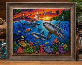 Sunset Beneath the Waves – Beaded Cross Stitch Pattern