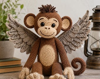 Winged Monkey Crochet Pattern PDF | Fantasy Amigurumi Monkey with Feathered Wings | Magical Stuffed Animal DIY