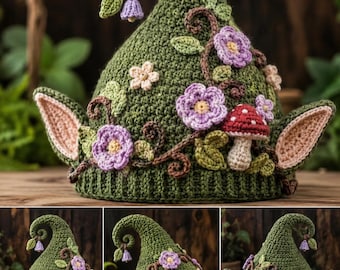 Fantasy Pixie Hut Häkelanleitung | Waldelfen Hut | Fairycore Cottage Mütze | Zauberwald Hut | Magische Cosplay Häkelanleitung