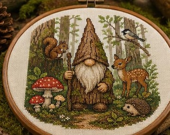 Waldzwerg im Wald Kreuzstich Stickmuster