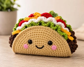 Niedliche Häkelanleitung für einen Taco (PDF) | Amigurumi-Taco-Plüschtier | Kawaii-Essen häkeln | Anfängerfreundlicher Stofftaco