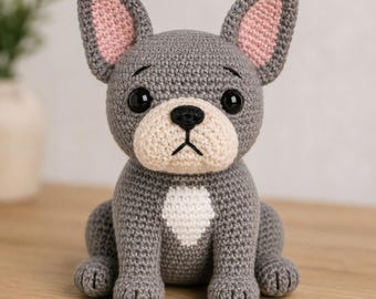 French Bulldog Crochet Pattern PDF | Amigurumi Frenchie Dog Plush Tutorial | Easy-to-Follow DIY Dog Toy Pattern | Instant Digital Download
