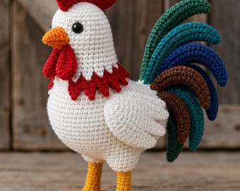 Crochet Rooster Pattern PDF | Farm Animal Amigurumi | Cute Chicken Crochet Toy | Barnyard Decor | Instant Digital Download