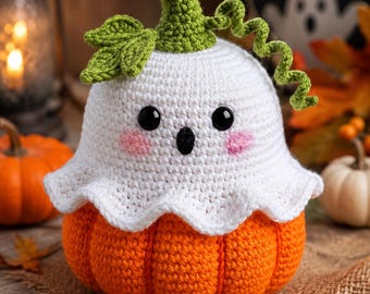 Halloween Geist Kürbis Häkelanleitung, Amigurumi Geist Kürbis PDF, süßes Halloween Dekor, Herbst Häkelanleitung, Kürbis Plüsch Anleitung