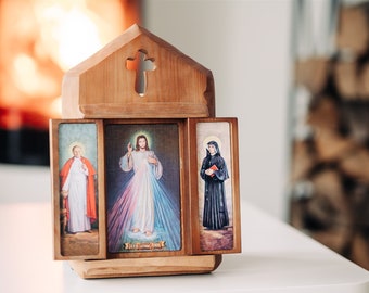 三連祭壇画 木製　カトリック　キリスト教　アンティーク　ヨーロッパ 三連祭壇画 木製 カトリック キリスト教 アンティーク