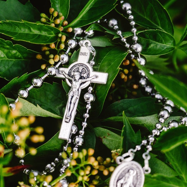 Stainless Steel WW1 Rosary Battle Rosary Saint Benedict Crucifix
