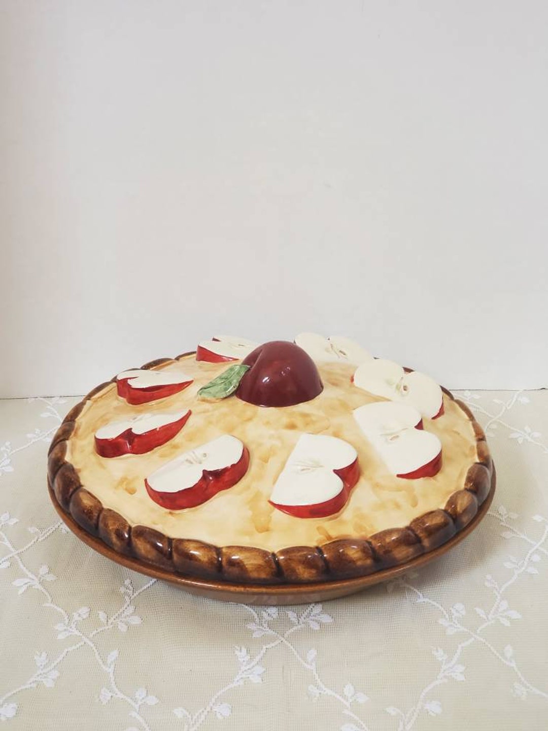 Vintage Ceramic Apple Pie Display Holder Plate Platter Tray Mold With