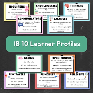 IB PYP 10 Learner Profiles decorative classroom poster digital download