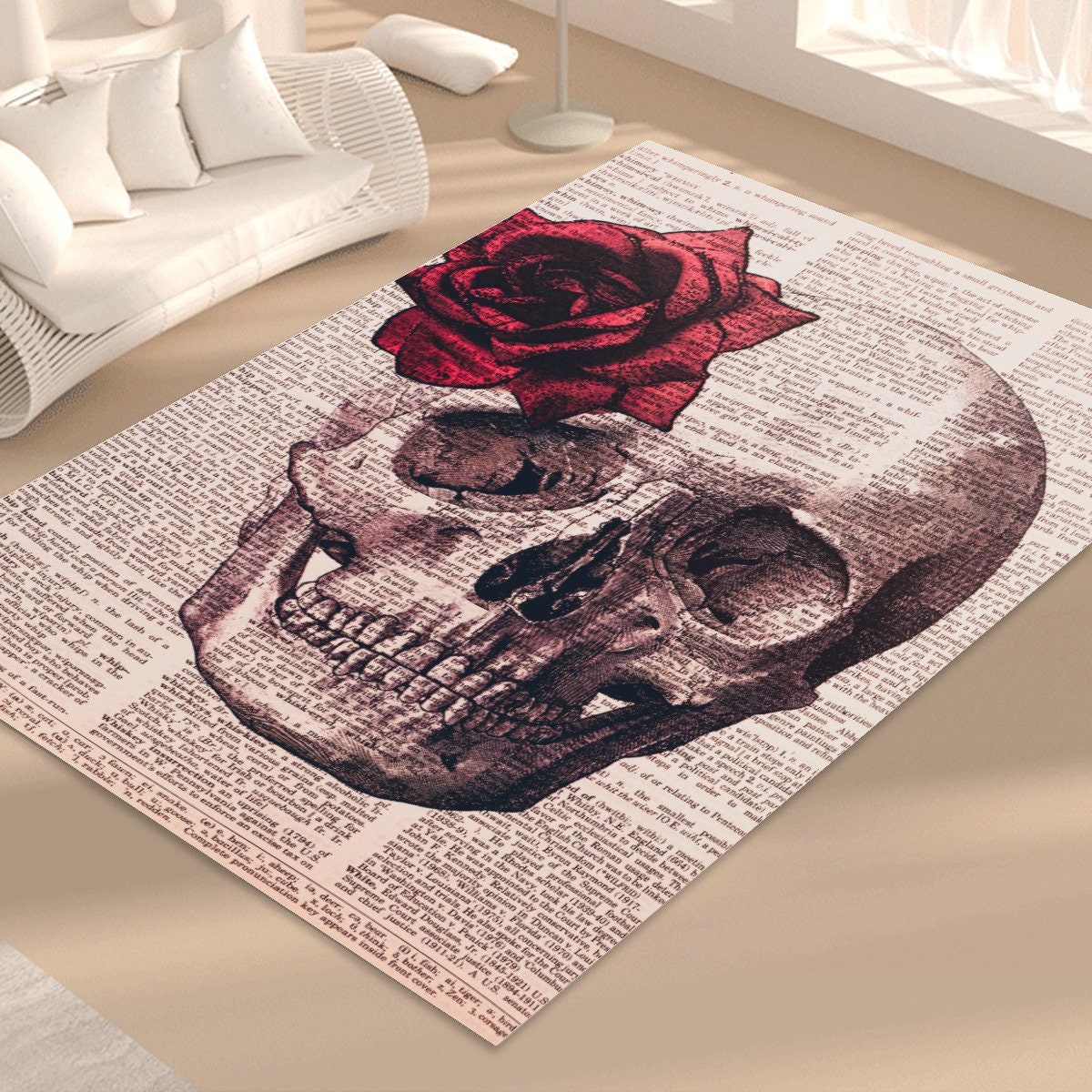 Discover Skull/Newspaper Print Floor Mat