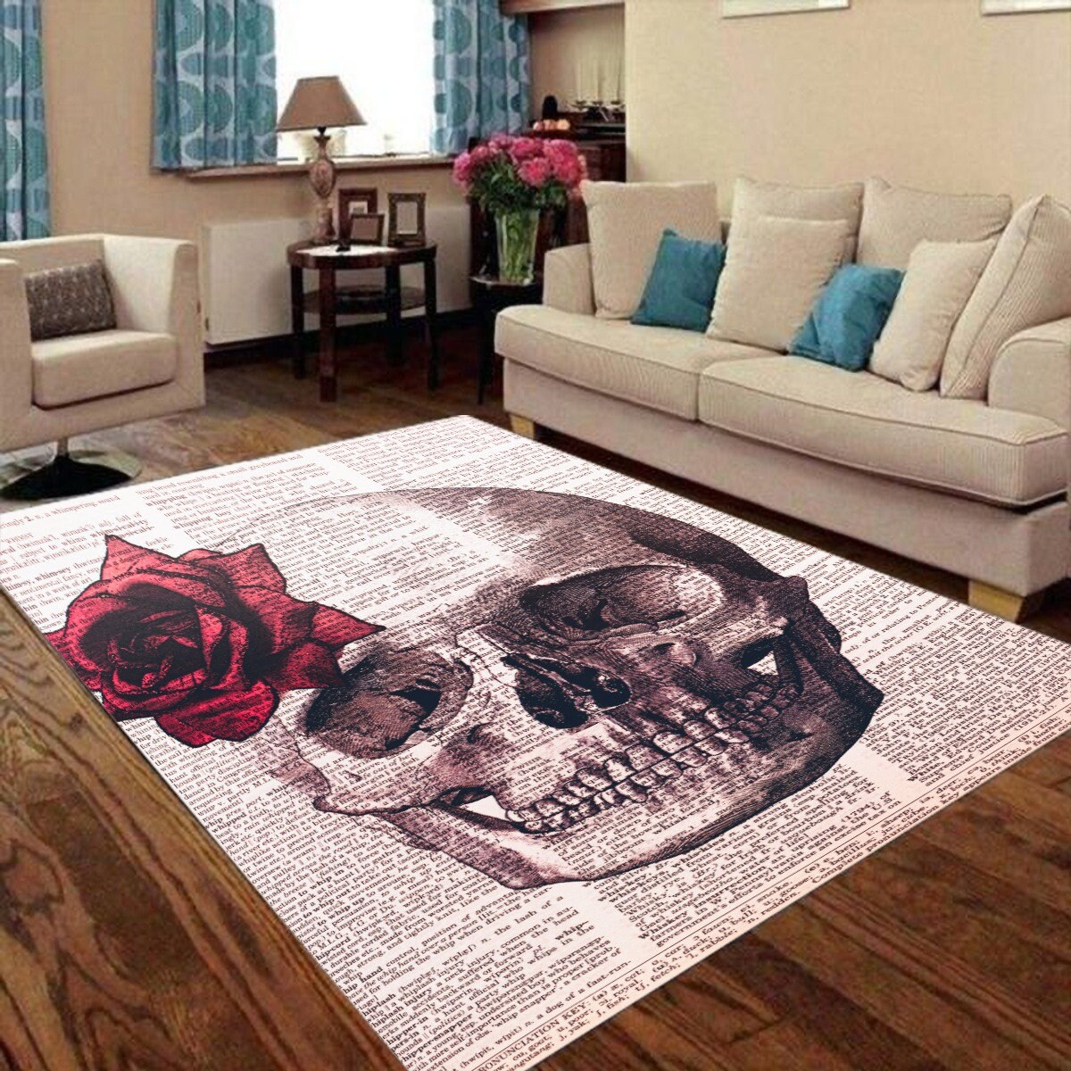 Discover Skull/Newspaper Print Floor Mat